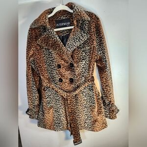 Outerwear by Lisa Leopard Print Women's Coat Dbl Breasted Lined Sz L